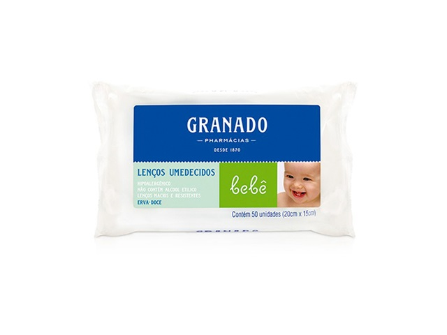 Lenço Umedecido Granado Bebê Erva Doce Com 50 Unidades
