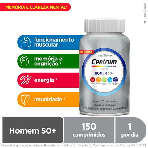 Centrum Multivitaminico Homem 50 + de A a Zinco, Frasco com 150 Comprimidos