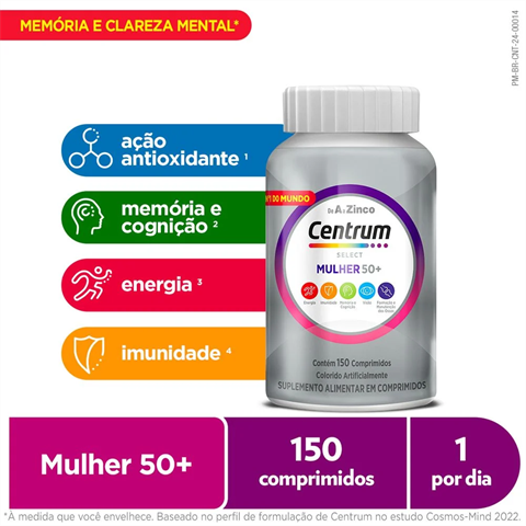 Centrum Multivitaminico Mulher 50 + de A a Zinco, Frasco com 150 Comprimidos