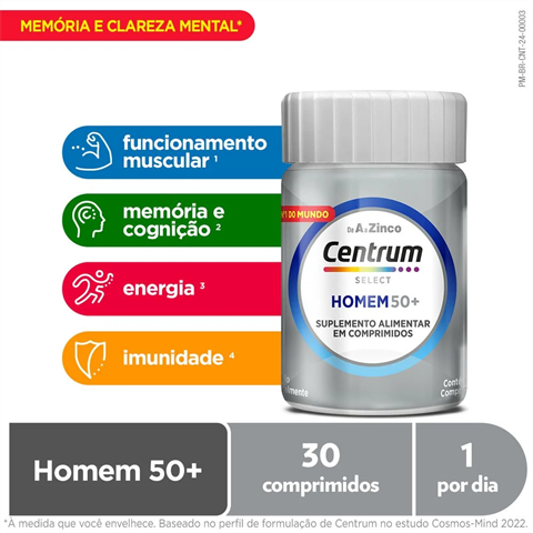 Centrum Multivitaminico Homem 50 + de A a Zinco, Frasco com 30 Comprimidos