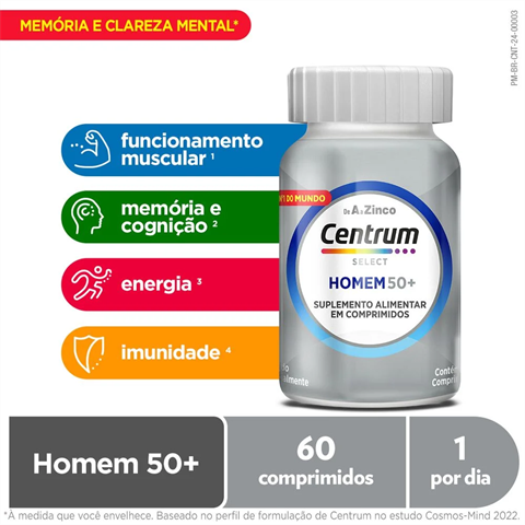 Centrum Multivitaminico Homem 50 + de A a Zinco, Frasco com 60 Comprimidos