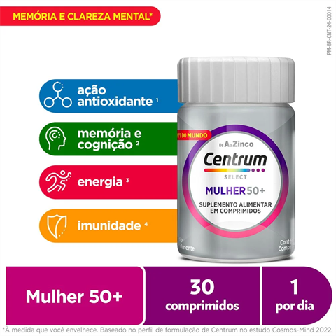 Centrum Multivitaminico Mulher 50 + de A a Zinco, Frasco com 30 Comprimidos