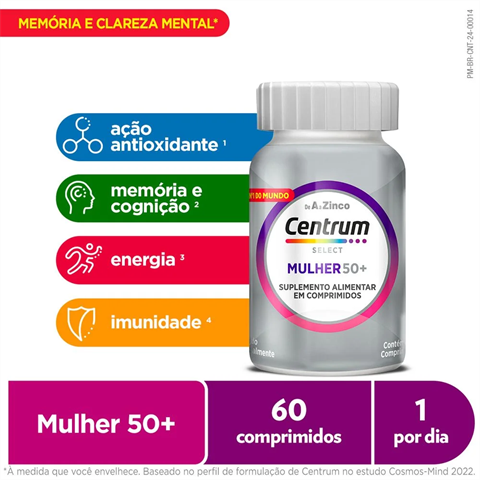 Centrum Multivitaminico Mulher 50 + de A a Zinco, Frasco com 60 Comprimidos