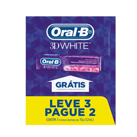 Creme Dental Oral-B 3D White 70g Leve 3 Pague 2 Unidades