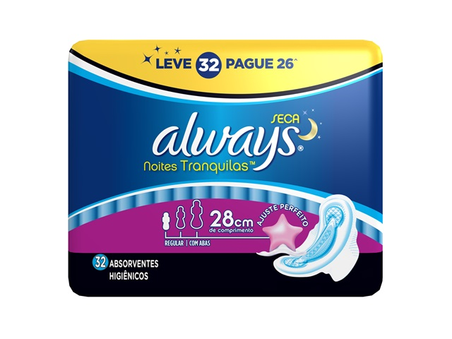 Absorvente Noturno Always Cobertura Seca G Com Abas Com 32 Unidades