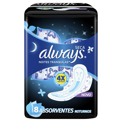 Absorvente Noturno Always Noites Tranquilas Cobertura Seca Com Abas Com 8 Unidades
