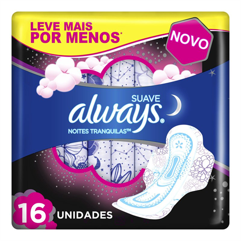 Absorvente Noturno Always Noites Tranquilas Cobertura Suave G Com Abas Com 16 Unidades