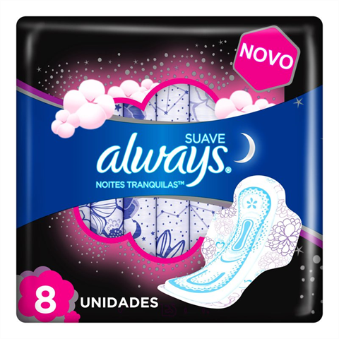 Absorvente Noturno Always Cobertura Suave G Com Abas Com 8 Unidades