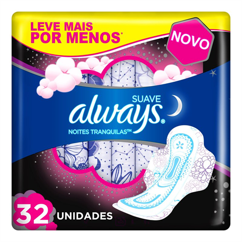 Absorvente Noturno Always Cobertura Suave G Com Abas Com 32 Unidades