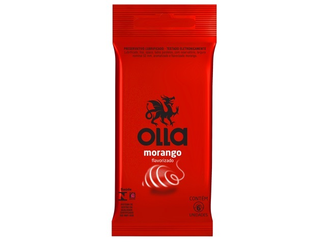 Preservativo Olla Lubrificado Flavor Morango Com 6 Unidades