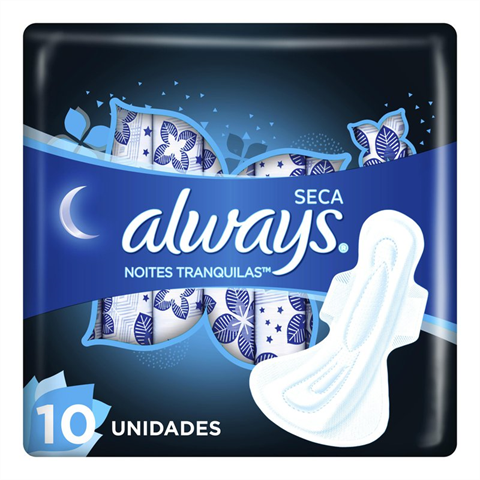 Absorvente Noturno Always Noites Tranquilas Cobertura Suave Hiper Longo Com Abas Com 10 Unidades