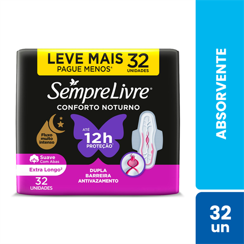 Absorvente Sempre Livre Conforto Noturno Suave Com 32 Unidades Leve Mais Pague Menos