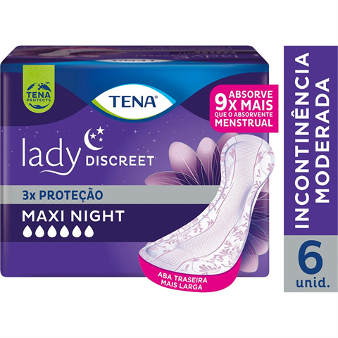 Absorvente Para Incontinência Urinária Tena Lady Discreet Maxi Night 6 Unidades