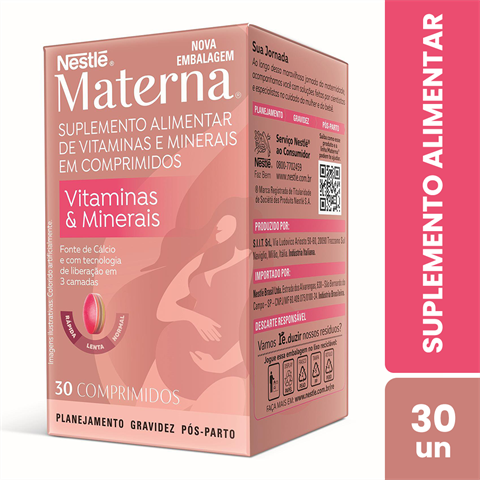 Suplemento Alimentar Nestlé Materna Vitaminas & Minerais Com 30 Comprimidos