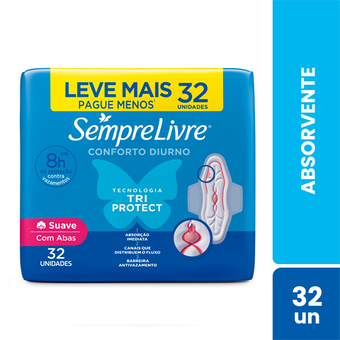 Absorvente Sempre Livre Adapt Plus Suave Com 32 Unidades Leve Mais Pague Menos