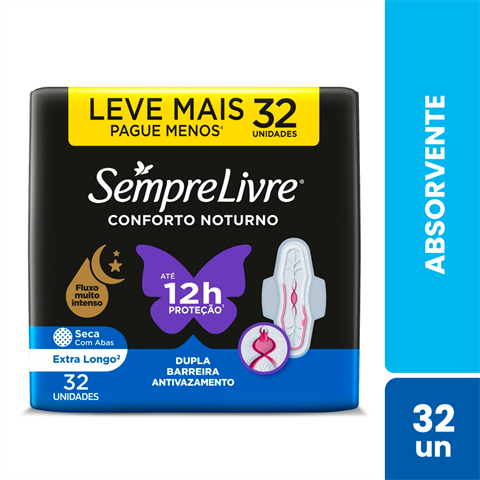 Absorvente Sempre Livre Conforto Noturno Seca Com 32 Unidades Leve Mais Pague Menos