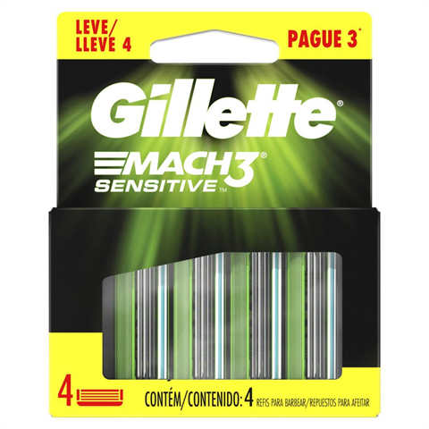 Carga Para Aparelho De Barbear Gillette Mach3 Sensitive Com 4 Unidades