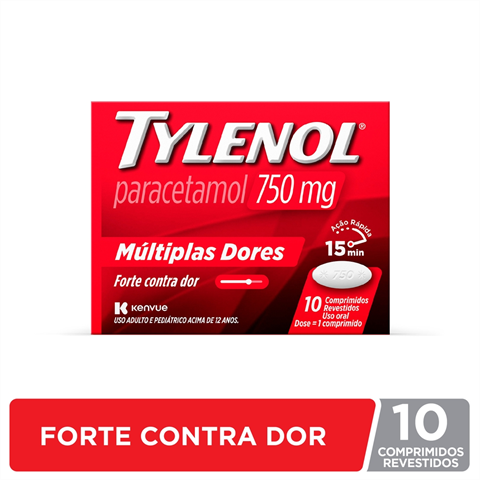 Tylenol 750mg Múltiplas Dores Com 10 Comprimidos Revestidos