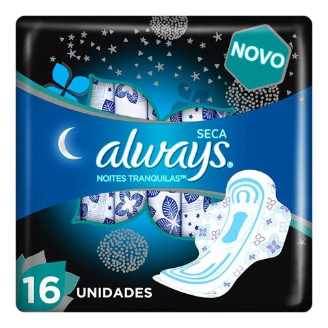 Absorvente Noturno Always Noites Tranquilas Cobertura Seca G Com Abas Com 16 Unidades