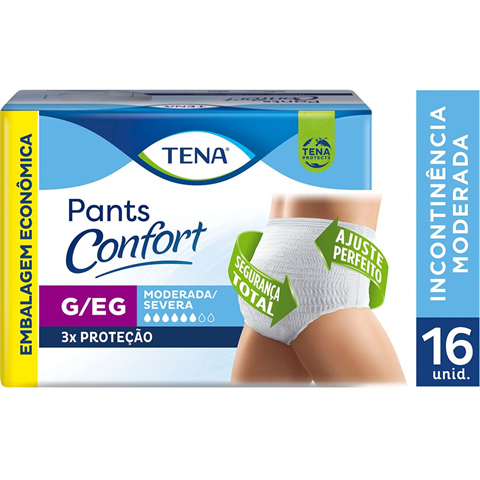 Fralda Geriátrica Tena Pants Confort Tamanho G/EG com 16 Unidades