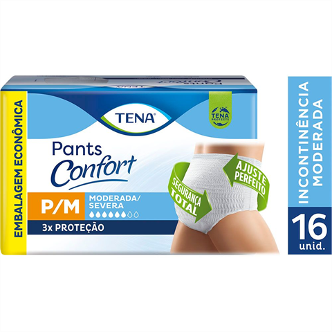 Fralda Geriátrica Tena Pants Confort Tamanho P/M com 16 unidades