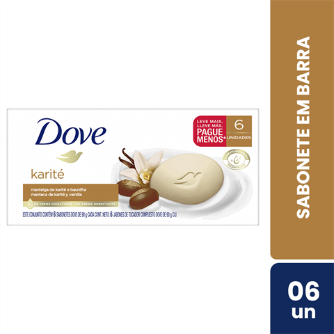 Pack Sabonete Em Barra Dove Manteiga De Karité E Baunilha Com 6 Unidades De 90g
