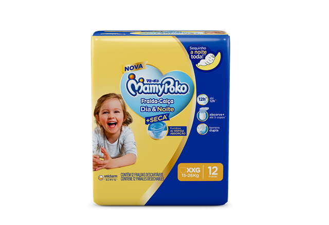 Fralda Infantil Mamypoko Calça Dia e Noite XXG com 12 unidades