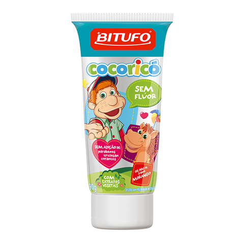 Gel Dental Bitufo Cocorico Sem Fluor Sabor Morango 90G