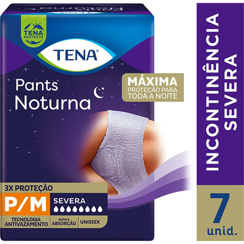 Fralda Geriátrica Tena Pants Noturna Unissex P/M com 7 unidades