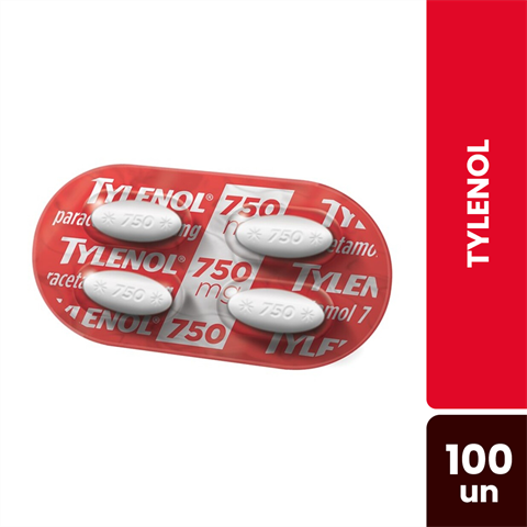 Tylenol 750Mg Caixa Com 100 Comprimidos