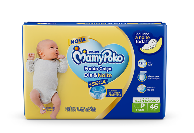 Fralda Infantil Mamypoko Calça Dia e Noite Mega P com 46 unidades