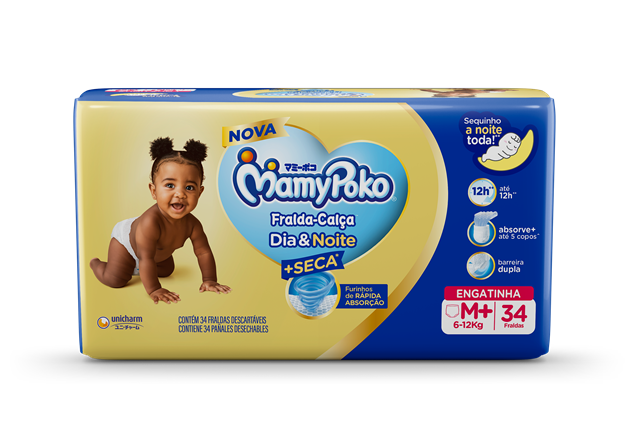 Fralda Infantil Mamypoko Calça Dia e Noite Jumbo M com 34 undiades