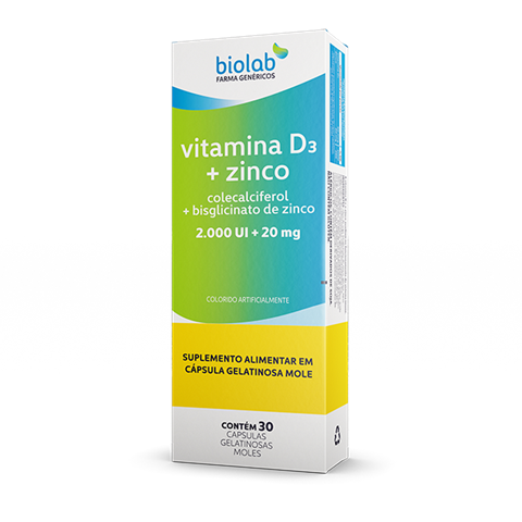 Vitamina D3 + Zinco 200Ui + 20mg C/30 Capsulas Biolab