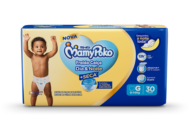 Fralda Infantil Mamypoko Calça Dia e Noite Jumbo G com 30 unidades