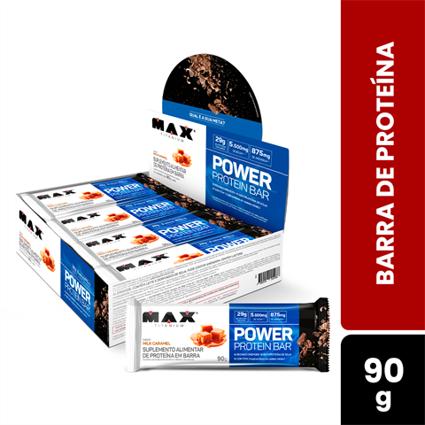 Barra De Proteína Max Titanium Power Protein Bar Sabor Milk Caramel Com 8 Unidades De 90g