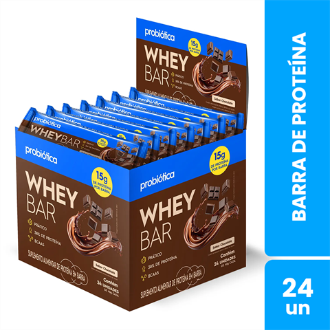 Barra De Proteína Probiótica Whey Bar Sabor Chocolate Com 24 Unidades De 40g